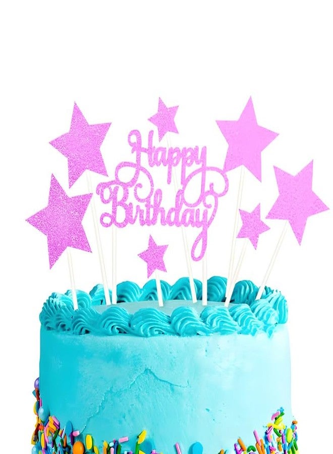 Juzfun Cake Toppers for Party Decoration Birthday Cupcake Pink Star Design | Size: 10 cm - Image 1